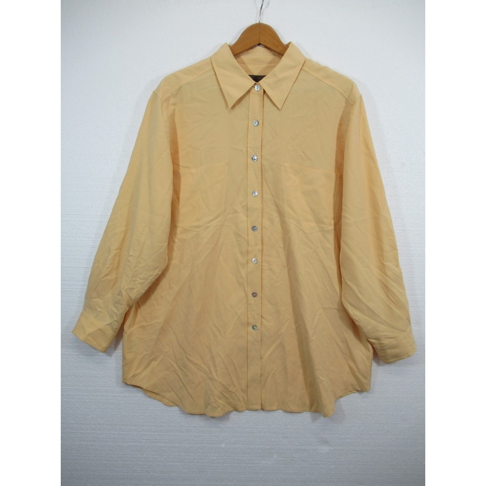 Vintage 90s Jones Jeans Silk Shirt Men 2XL Yellow Button Up Long Sleeve